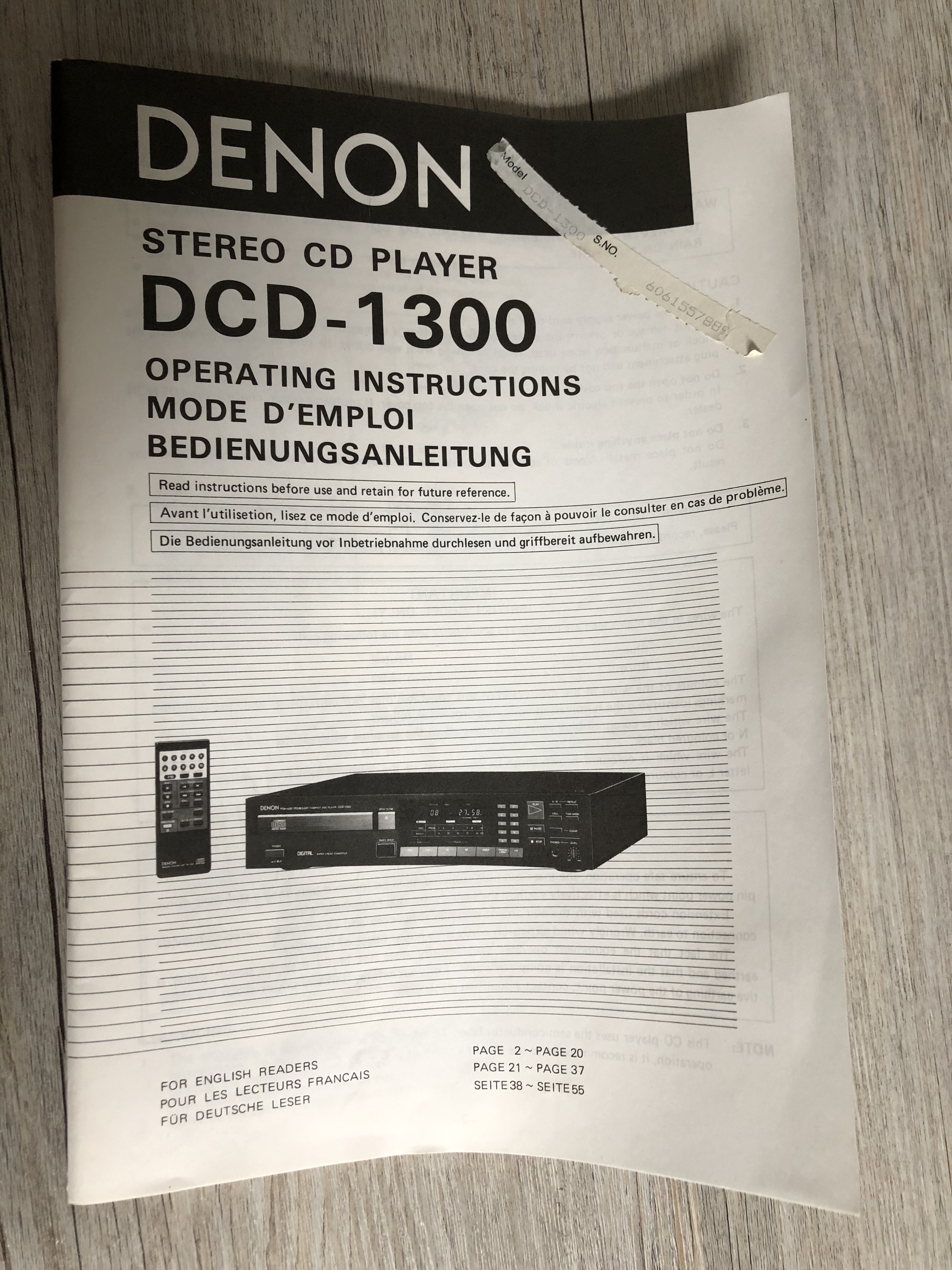 Denon DCD-1300 Manual