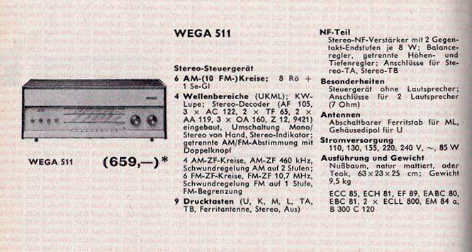 Wega 511-Daten-1964.jpg