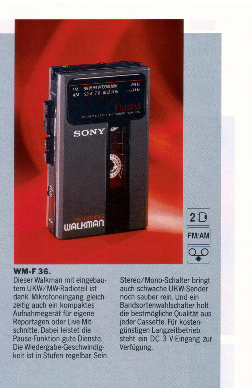 SONY WALKMAN WM-36 1988 Cassette player-